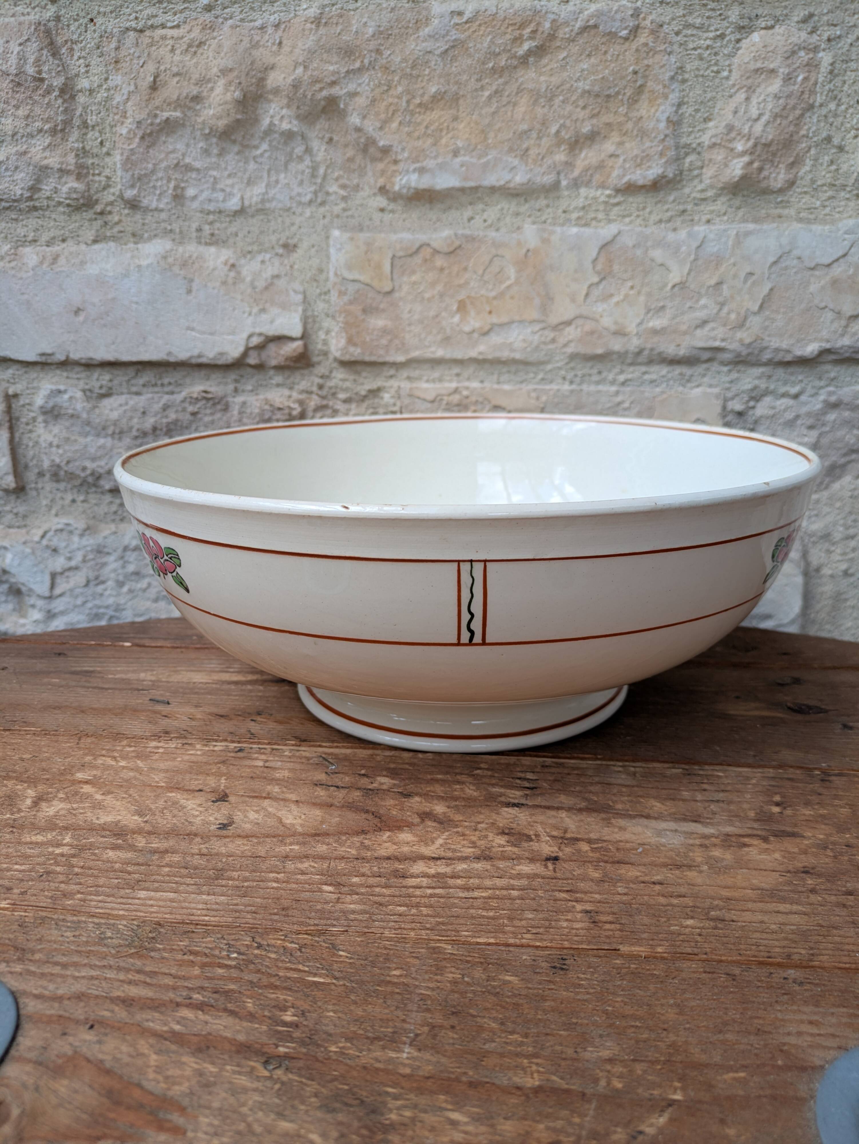 Vintage ironstone salad bowl Salins model Nénuphar 28cm