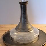Crystal wine decanter and paris tin and tin tray