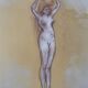Signed sanguine pastel painting of a female portrait "the hairstyle"