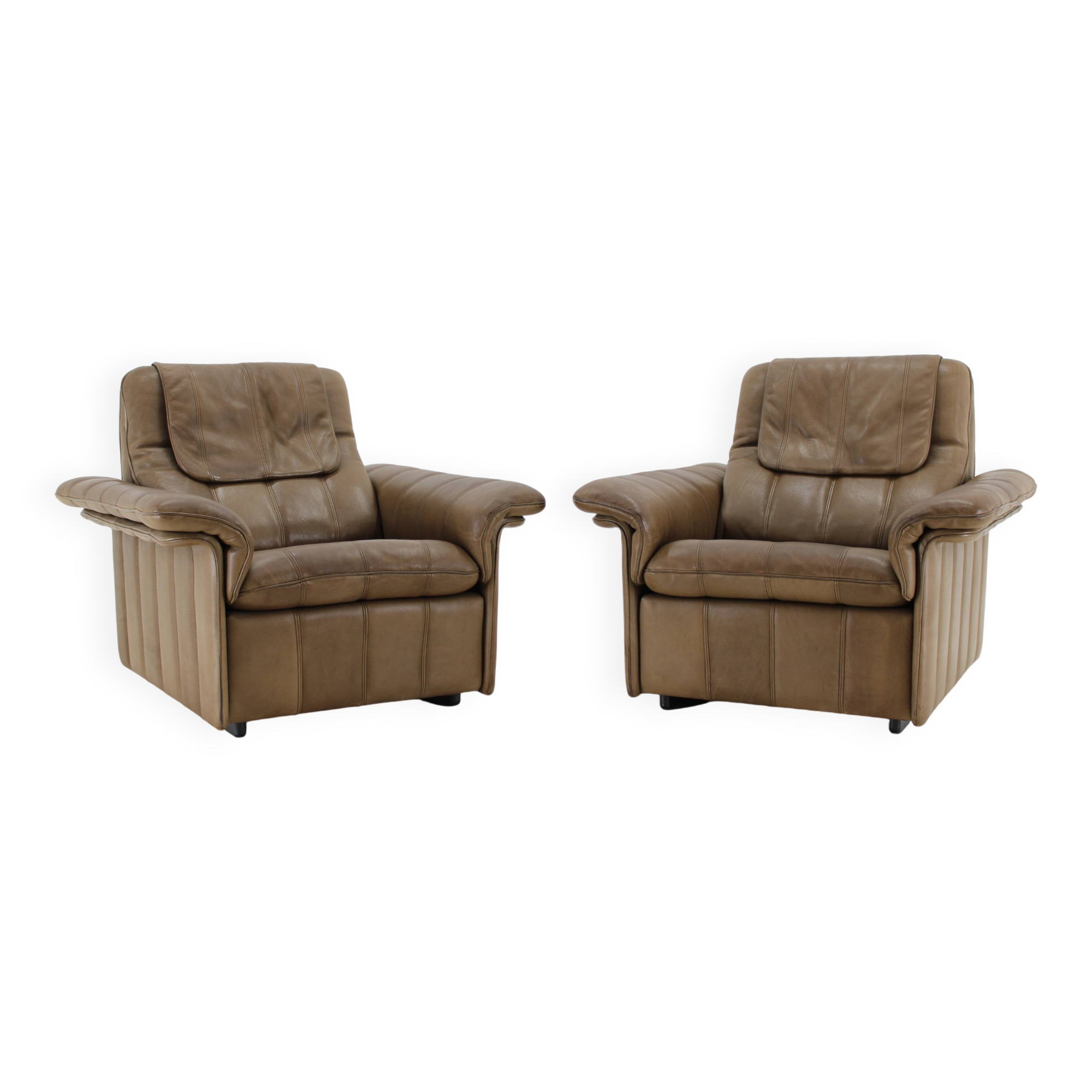 1970s Pair of Exclusive De sede Buffalo Leather Armchairs, Switzerland
