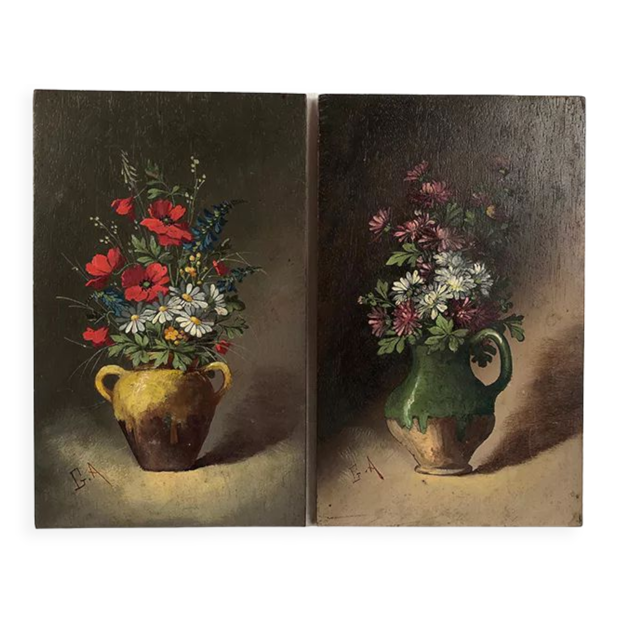Pair of miniatures, oils on panel, bouquets of flowers