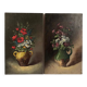 Paire de miniatures, huiles sur panneau, bouquets de fleurs