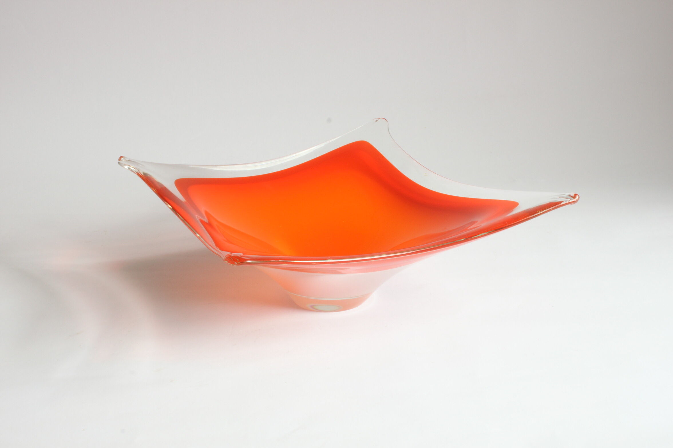 Empty pocket in orange square Murano glass, Italy 1970s.