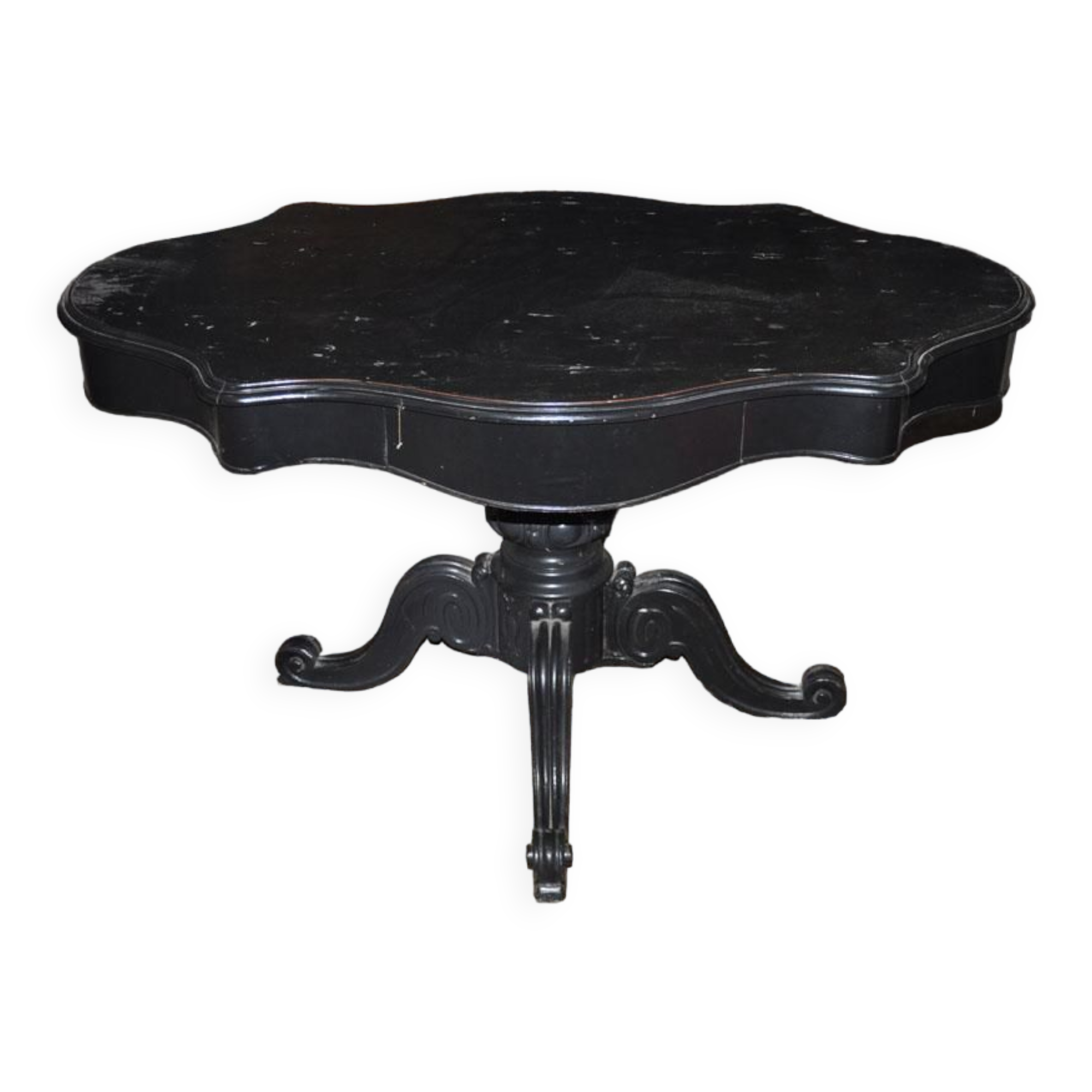 Napoleon style table restored and patinated in antique black with a drawer