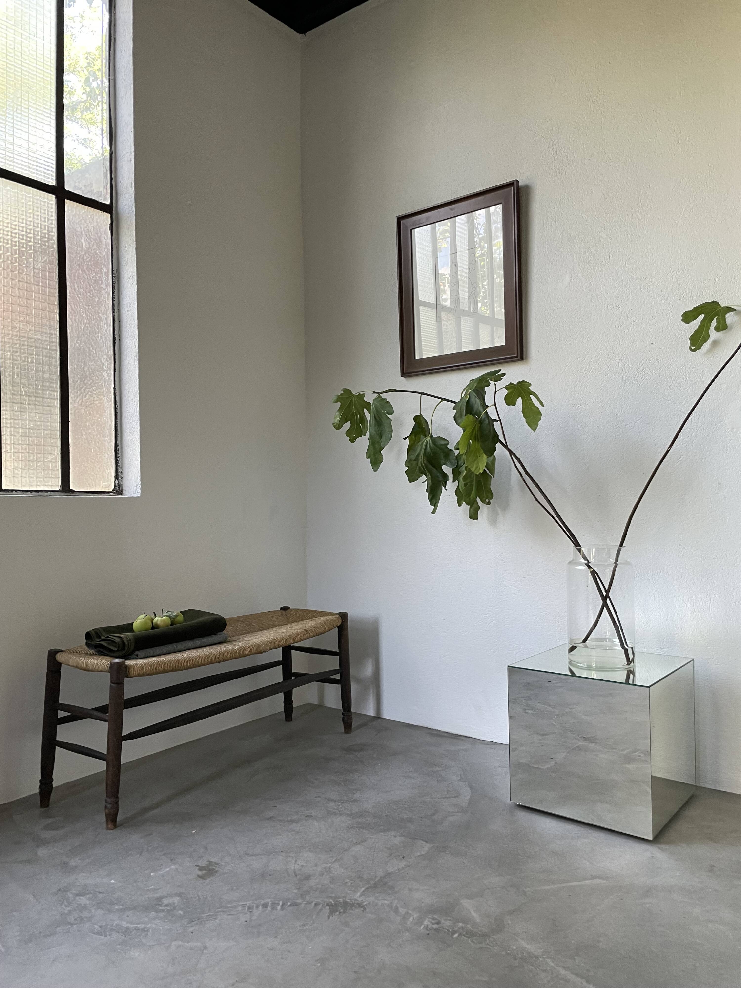 Oak and straw farm bench
