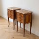 Pair of Louis XV style bedside tables in marquetry and marble.