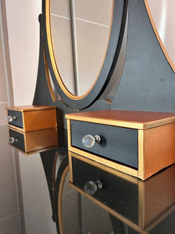 Coiffeuse avec miroir – Noir mat & or – LED – Très bon état