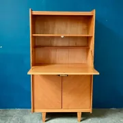 Vintage secretary bookcase from the 50s and 60s, oak with chevron marquetry.