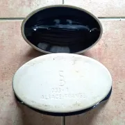 Blue terrine in handcrafted pottery from Alsace, hand-painted.
