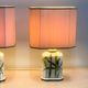 Pair of vintage bamboo ceramic table lamps with shades | Hand painted oriental style