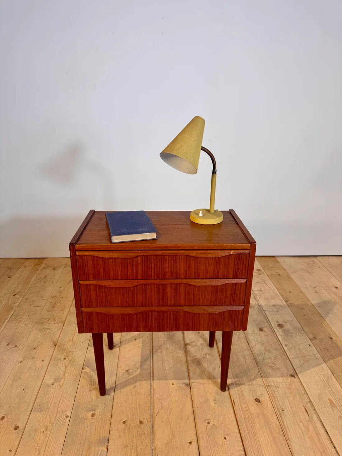 Danish teak bedside table with three drawers, 1960s.