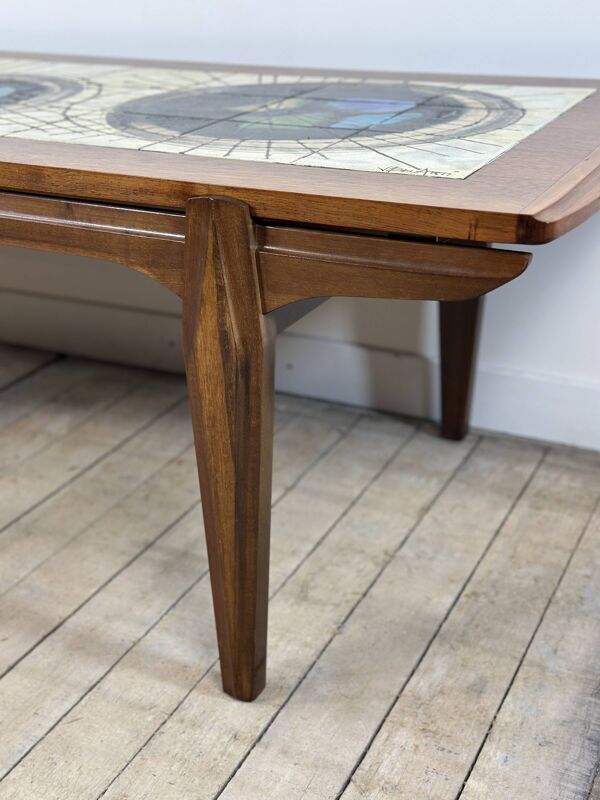 Table basse en teck et faïence de lave par j.belarti 1960