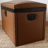 Vintage wooden and faux leather curved trunk