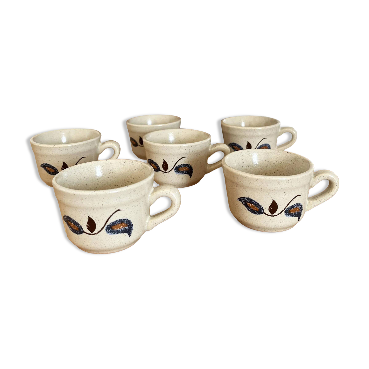 Set of 6 stoneware coffee cups from the 1970s.