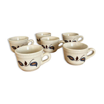 Set of 6 stoneware coffee cups from the 1970s.