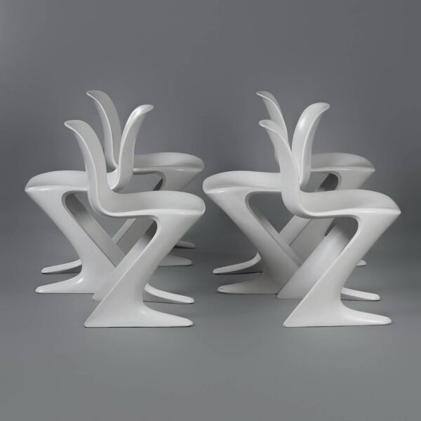 Chaises Kangourou Blanches par Ernst Moeckl pour Horn, années 1960   Lot de 6