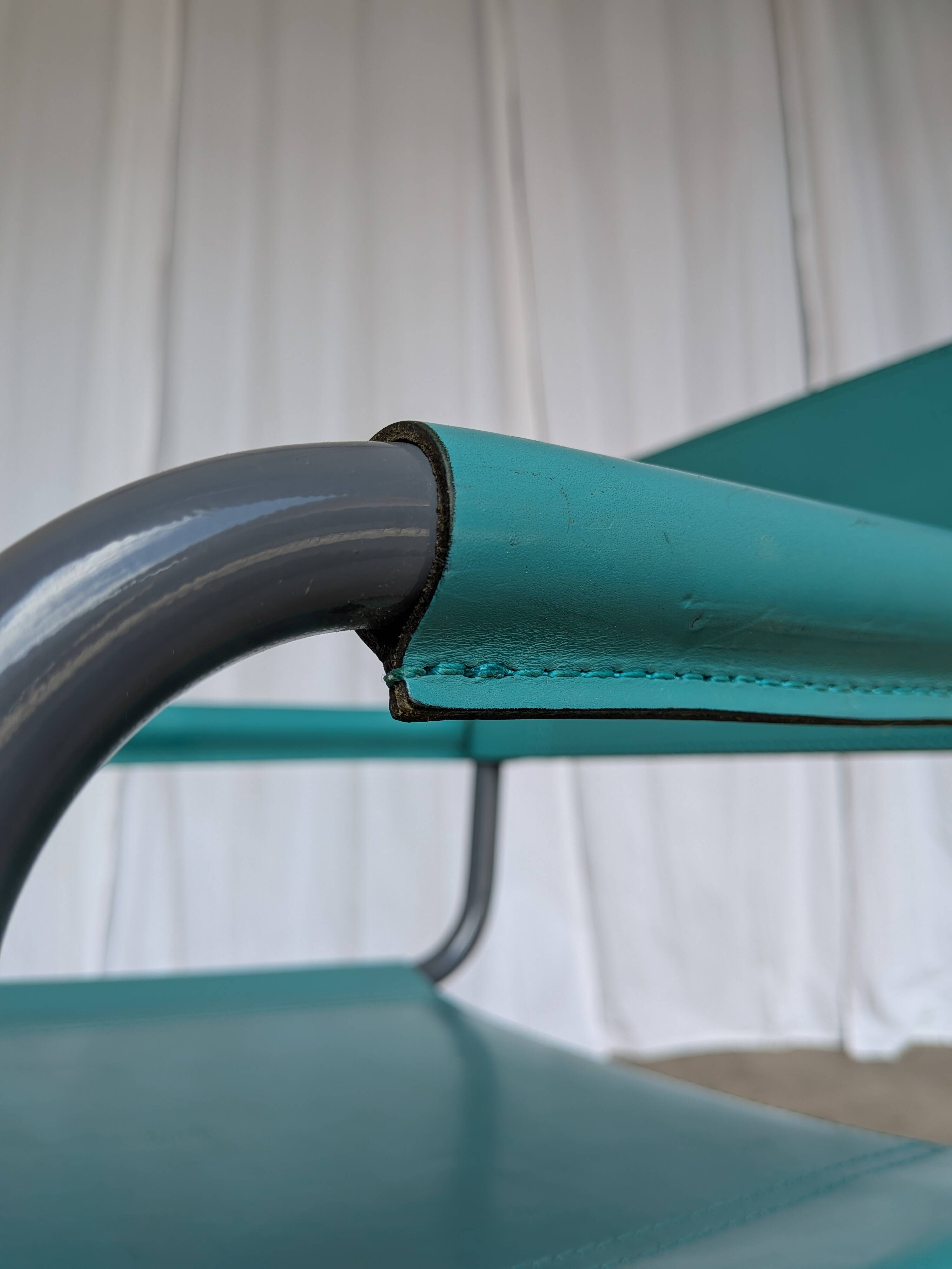 Vintage Mart Stam Style Armchair: Turquoise Leather, Black Chrome Cantileve