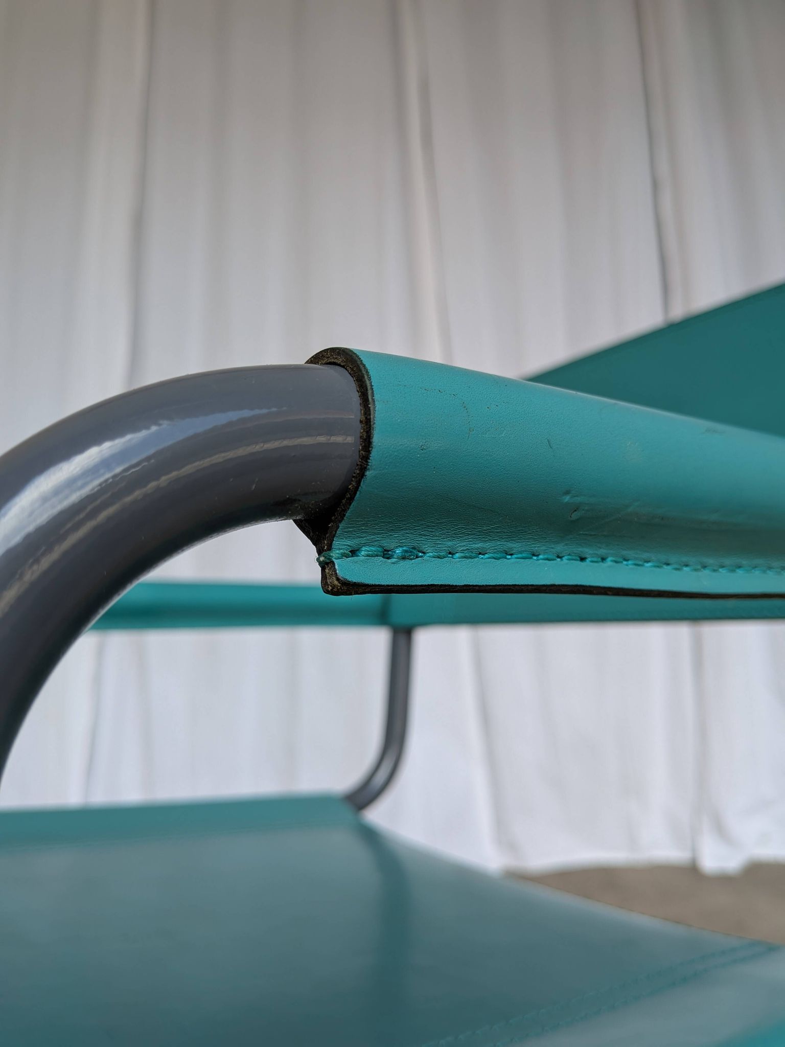 Vintage Mart Stam Style Armchair: Turquoise Leather, Black Chrome Cantileve