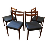 4 Scandinavian chairs in wood and faux leather, 1970.