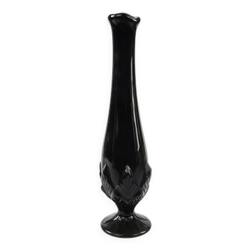 Art Deco vase, black hyalite glass, Ząbkowice, Poland, 1970s