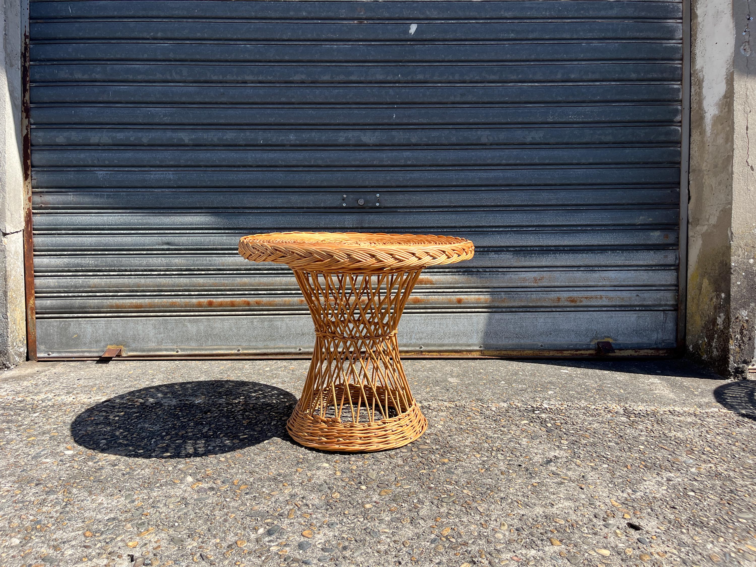 Vintage rattan and wicker side table
