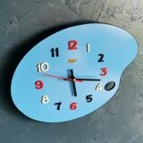 Vintage formica clock silent wall clock painter palette "Carrez bleu"
