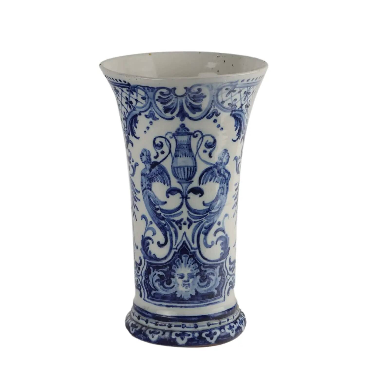 Antique earthenware vase from Gien, France, 18th century.