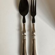 Product BHV Pair of filled silver salad cutlery and horn 19th