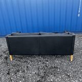 Danish vintage two and half seater black leather Stouby sofa 1960s