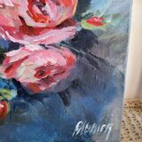 Oil on canvas painting of a bouquet of roses signed Paumier.