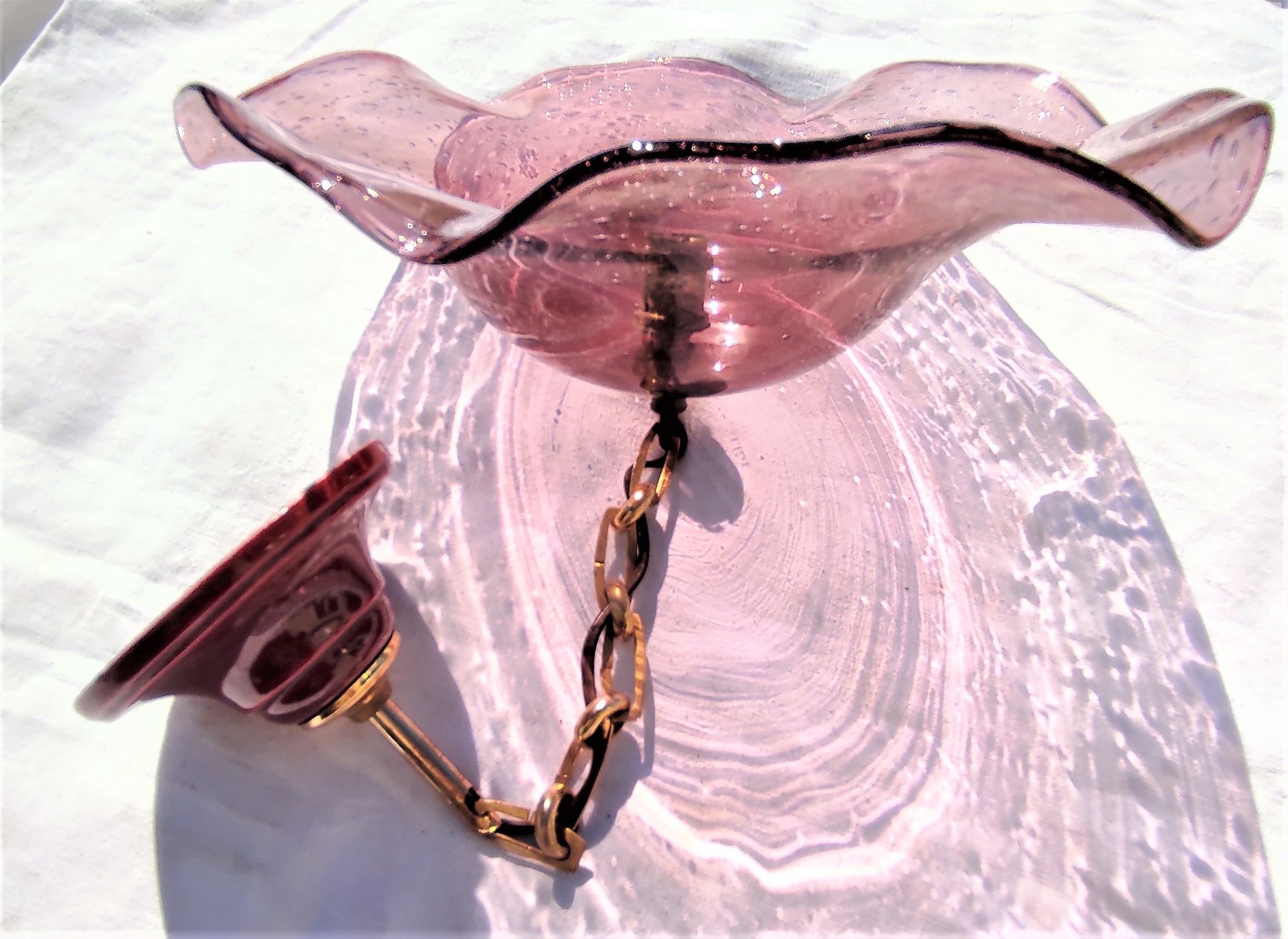 Bubble glass pendant light with engraved inscription of the town of Biot circa 1950
