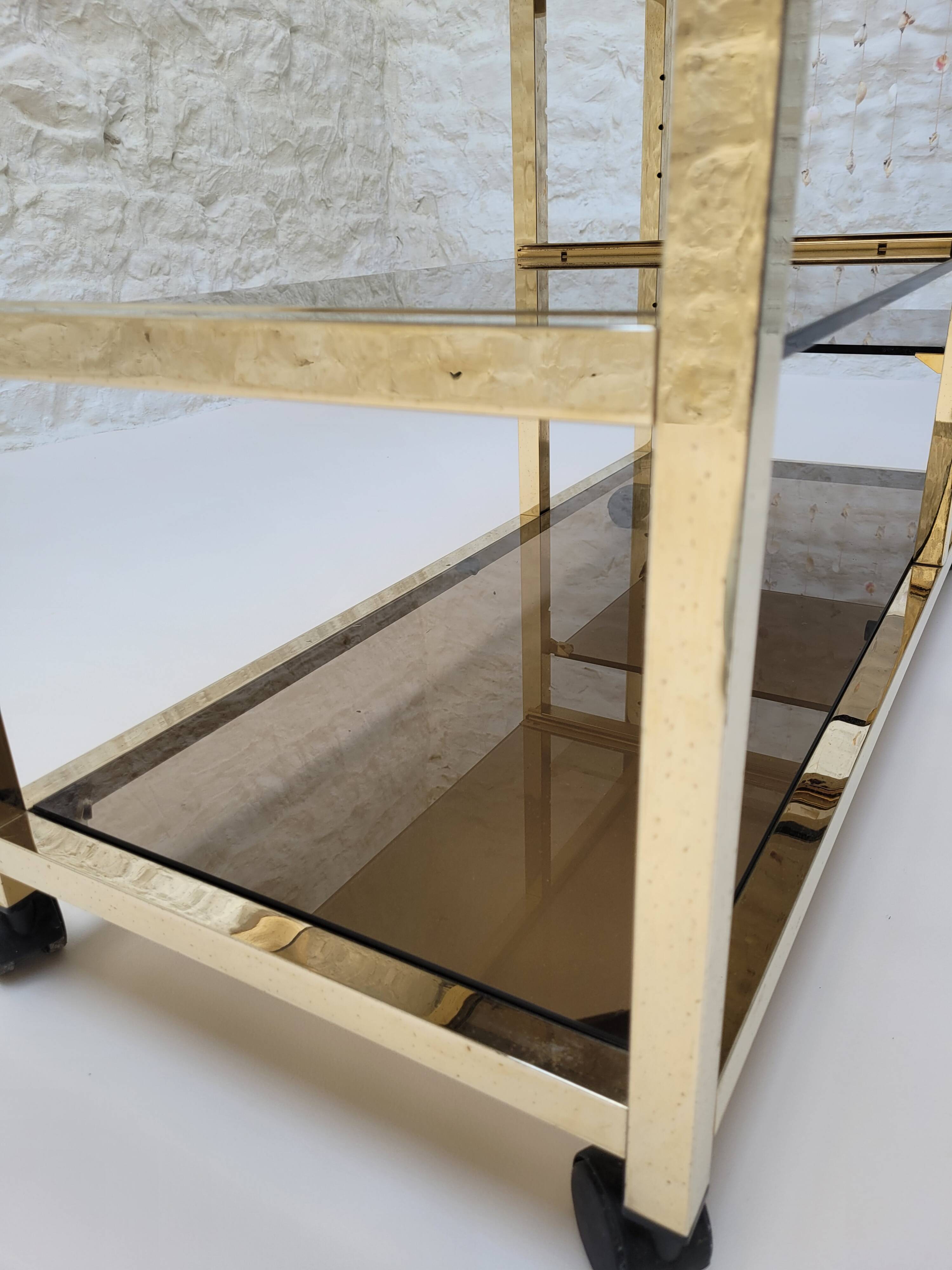 70s glass and gold metal TV stand coffee table