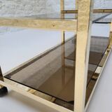 70s glass and gold metal TV stand coffee table