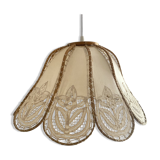 Antique hanging lampshade in rattan and openwork embroidered fabric