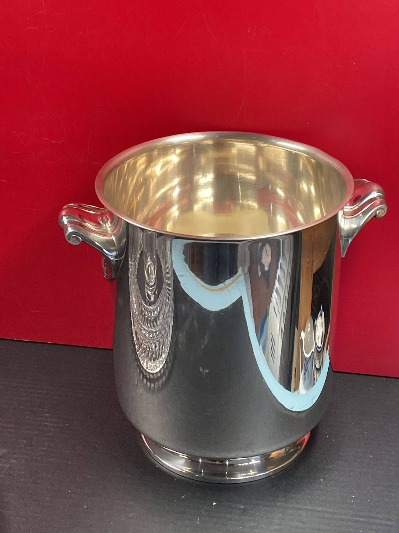 Champagne bucket cooler silver metal shell socket, Gallia Christofle