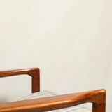 Fauteuil vintage, coussins à carreaux neufs, état d'origine du bois des années 1970