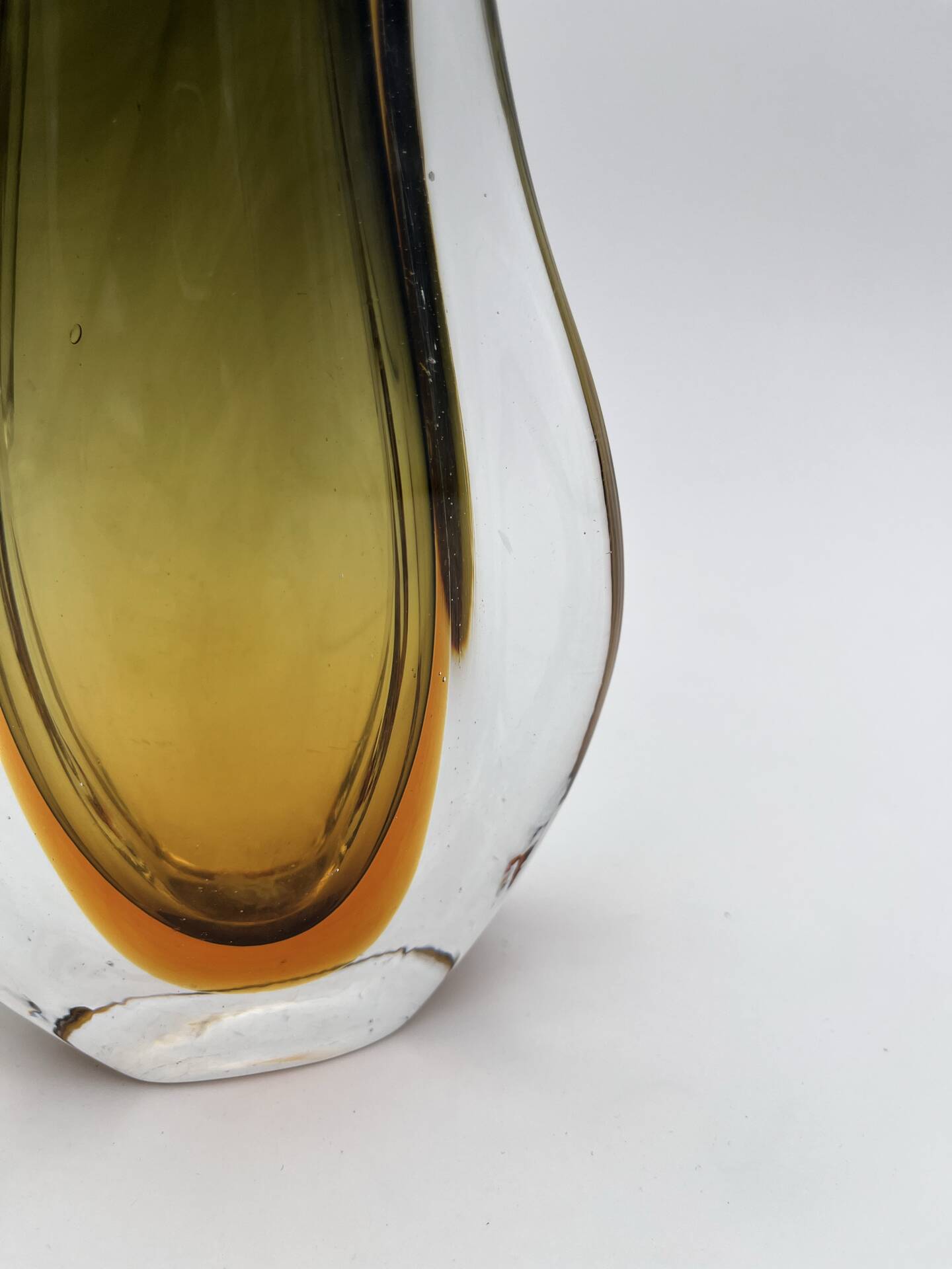 Sommerso Vase Flavio Poli Seguso Murano Green Amber Glass 1950
