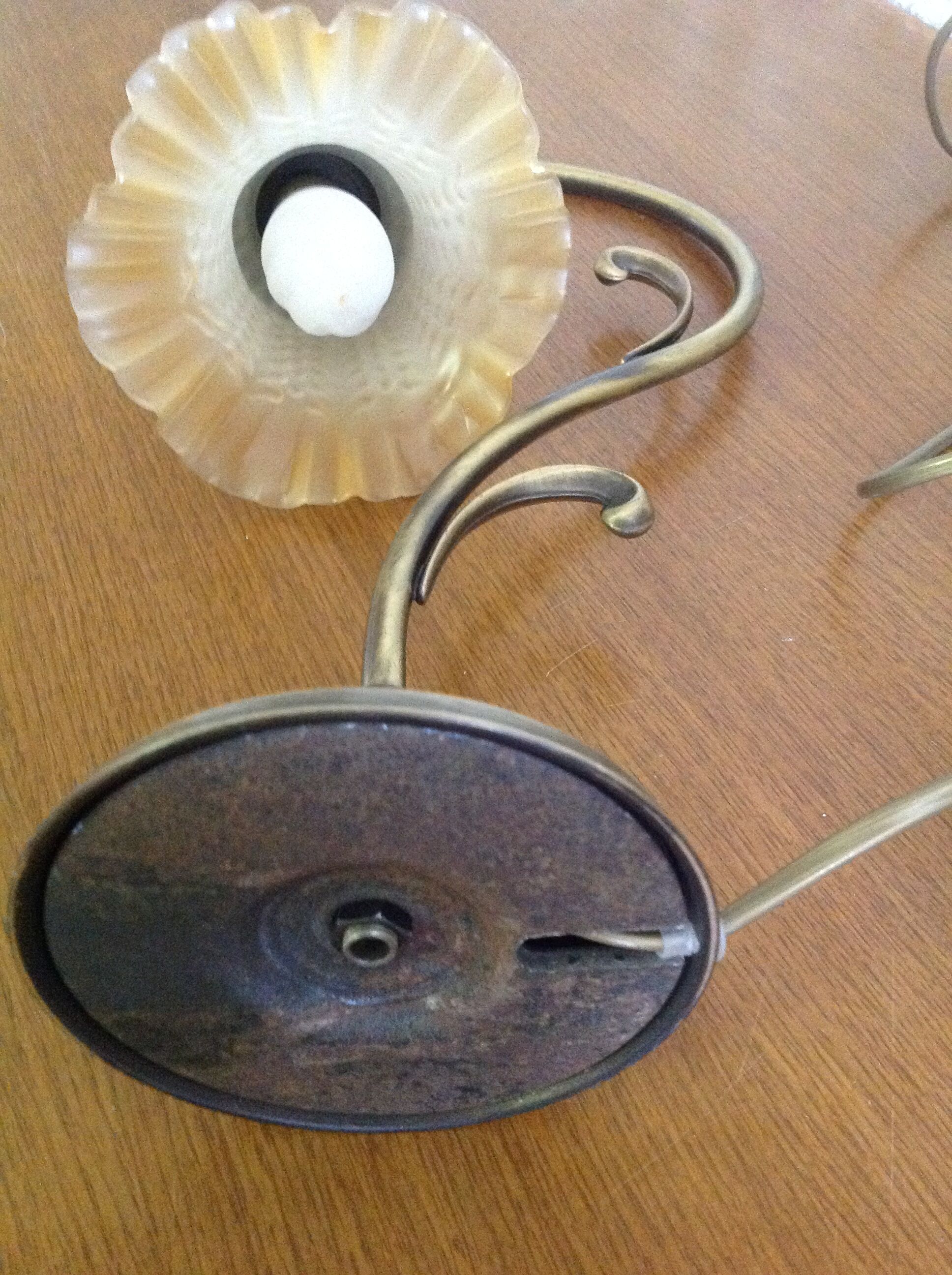 Old table lamp brass vintage tulip glass