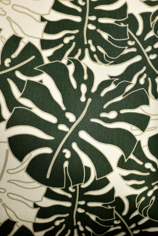 Vintage Mid-Century Danish Modern Rocking Chair in Wood and Monstera Leaf Pattern Fabric, 1960s