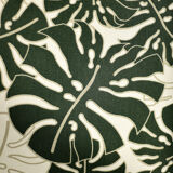 Vintage Mid-Century Danish Modern Rocking Chair in Wood and Monstera Leaf Pattern Fabric, 1960s