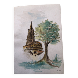 Watercolor marine boat in gravelines 1966 signed van hecke, back with painting by st sernin toulouse