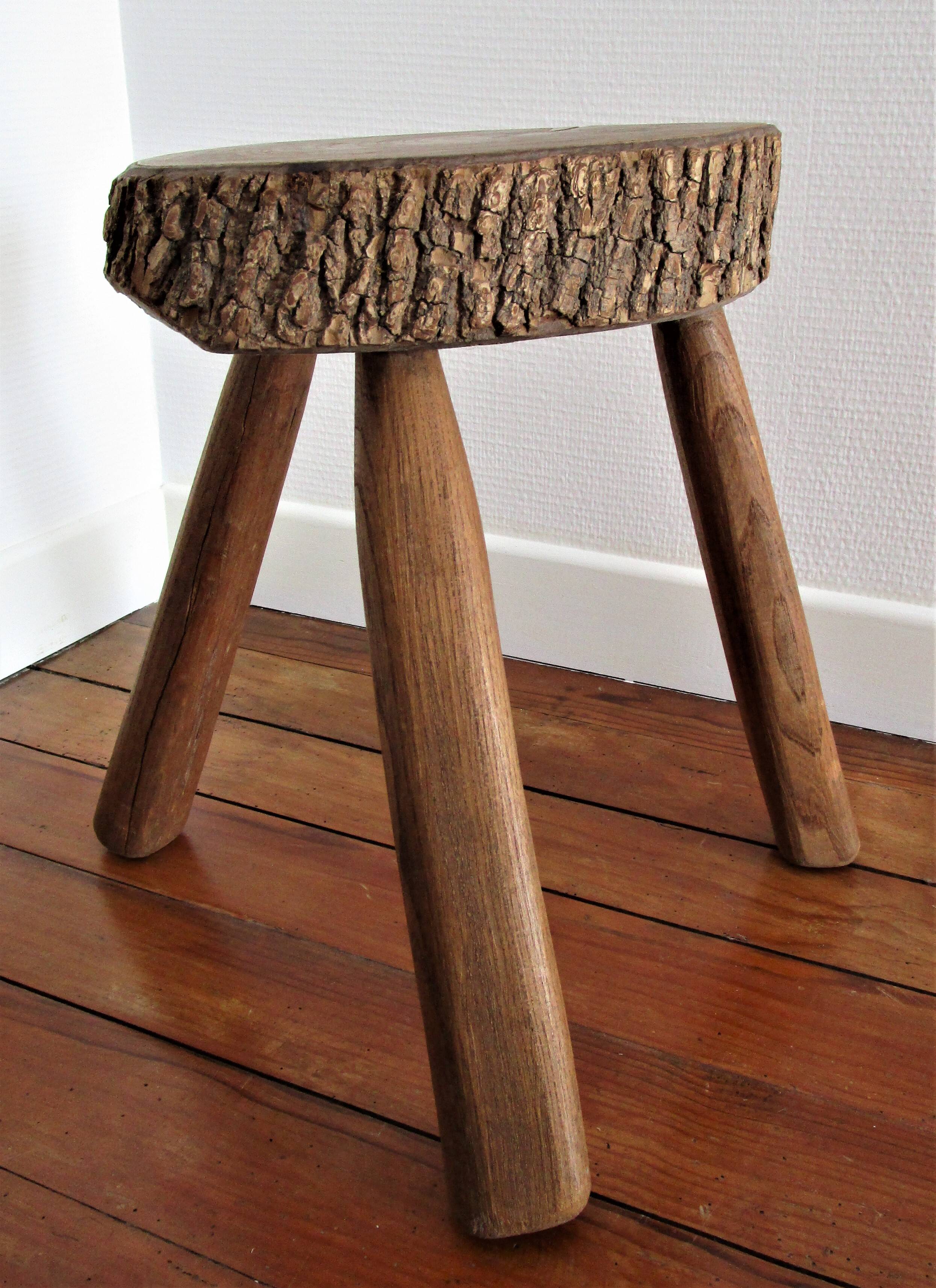 Tabouret bois massif art populaire français