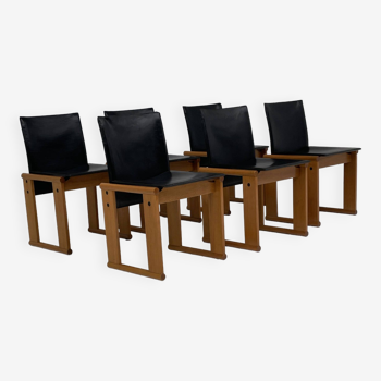 Set of 6 Monk chairs by Afra & Tobia Scarpa for Molteni, in black leather
