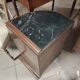 Pair of Art Deco half-moon bedside tables in walnut veneer and black marble.