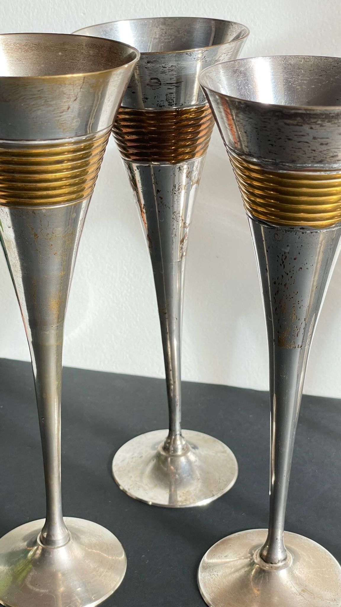 6 Flutes Champagne Laiton Argenté Vintage