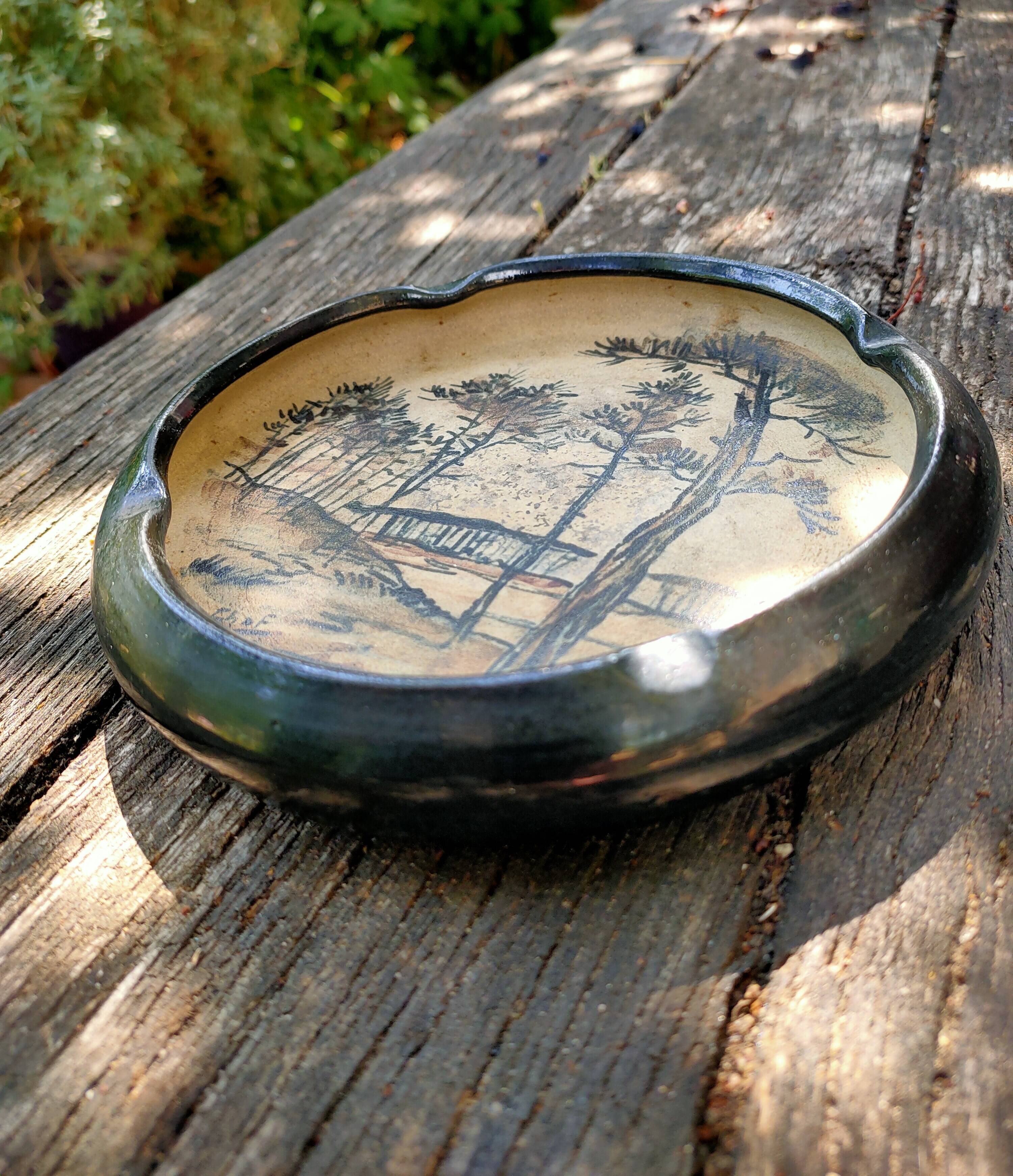 Ciboure sandstone ashtray signed chaf