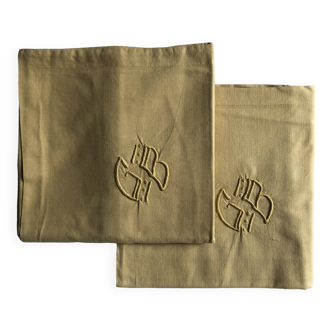 Set of Two Old Mustard Yellow Cotton Pillowcases