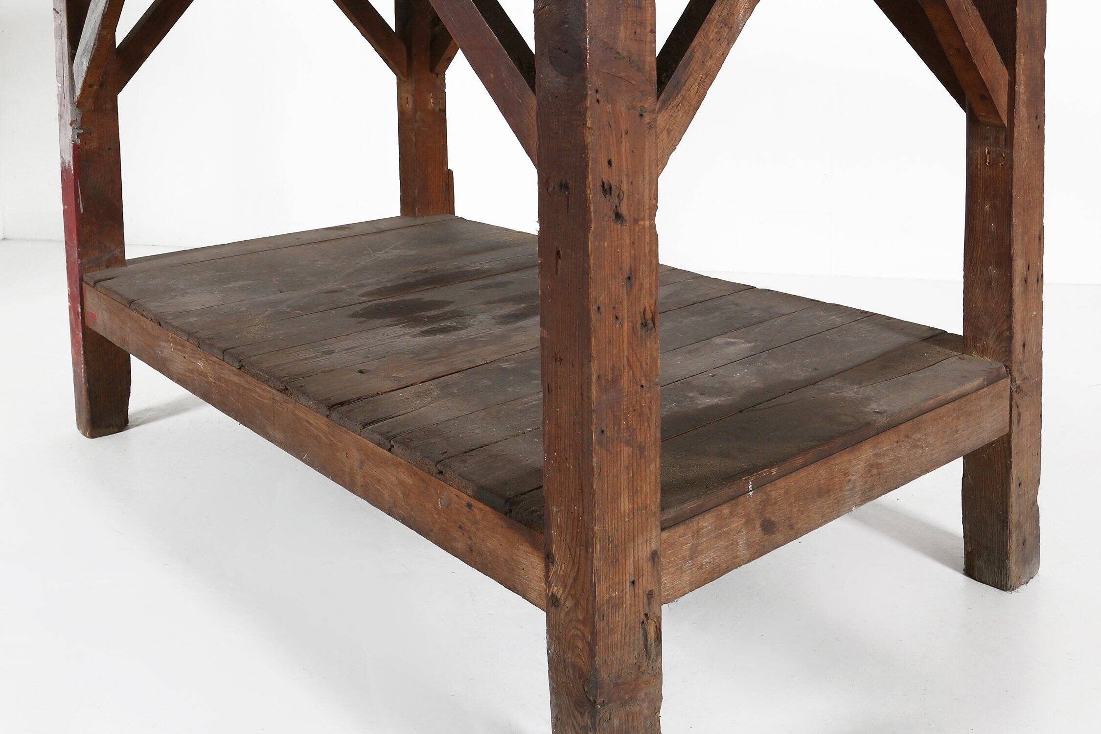 Table console industrielle française en bois, années 1920