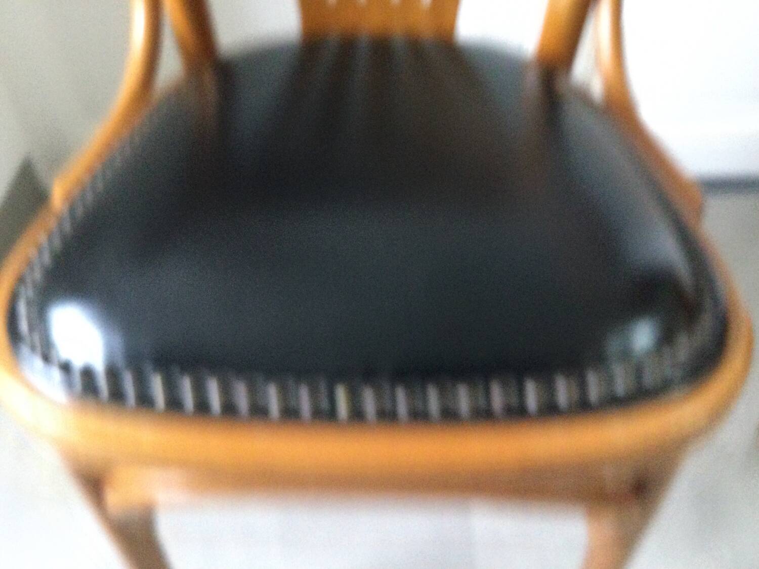 Pair of curved wooden bistro armchairs