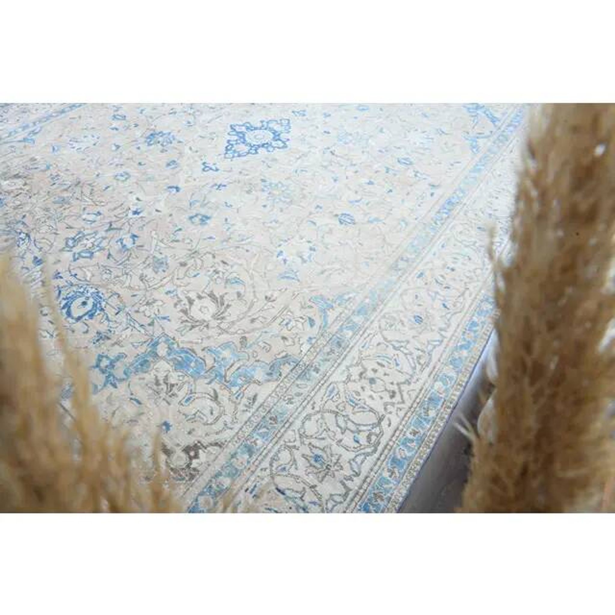 1970s Vintage Persian Handmade Wool Cotton Blue Area Rug 297x400